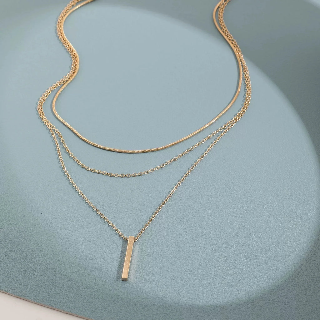 Fashion Layered Metal Bar Pendant Necklace for Women Daily Wear Gold Color Reactangle Clavicle Chain Collarbone Necklace Jewelry Vera Lux