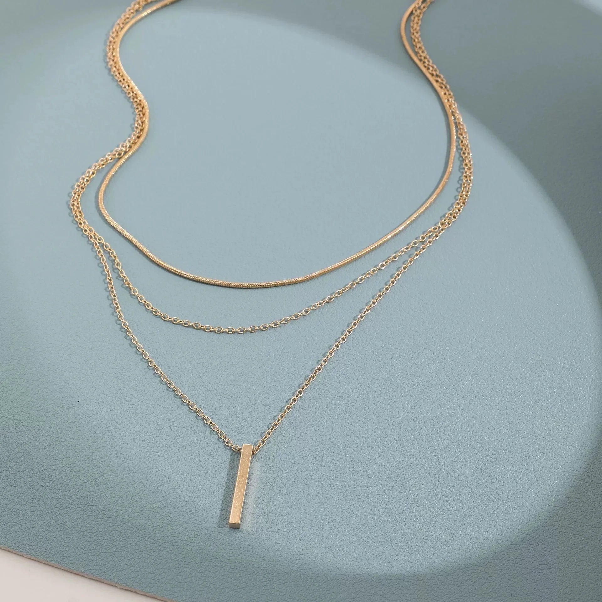 Fashion Layered Metal Bar Pendant Necklace for Women Daily Wear Gold Color Reactangle Clavicle Chain Collarbone Necklace Jewelry Vera Lux