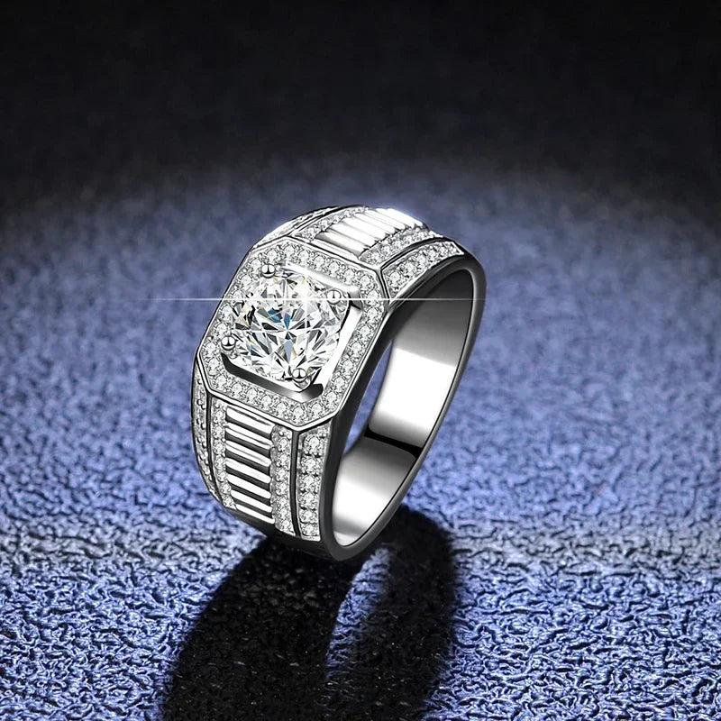 NeeTim Moissanite Ring For Men Sterling Silver Platinum Plated Ring Lab Diamond Men's Rings Man Wedding Band Fine Jewelry Vera Lux