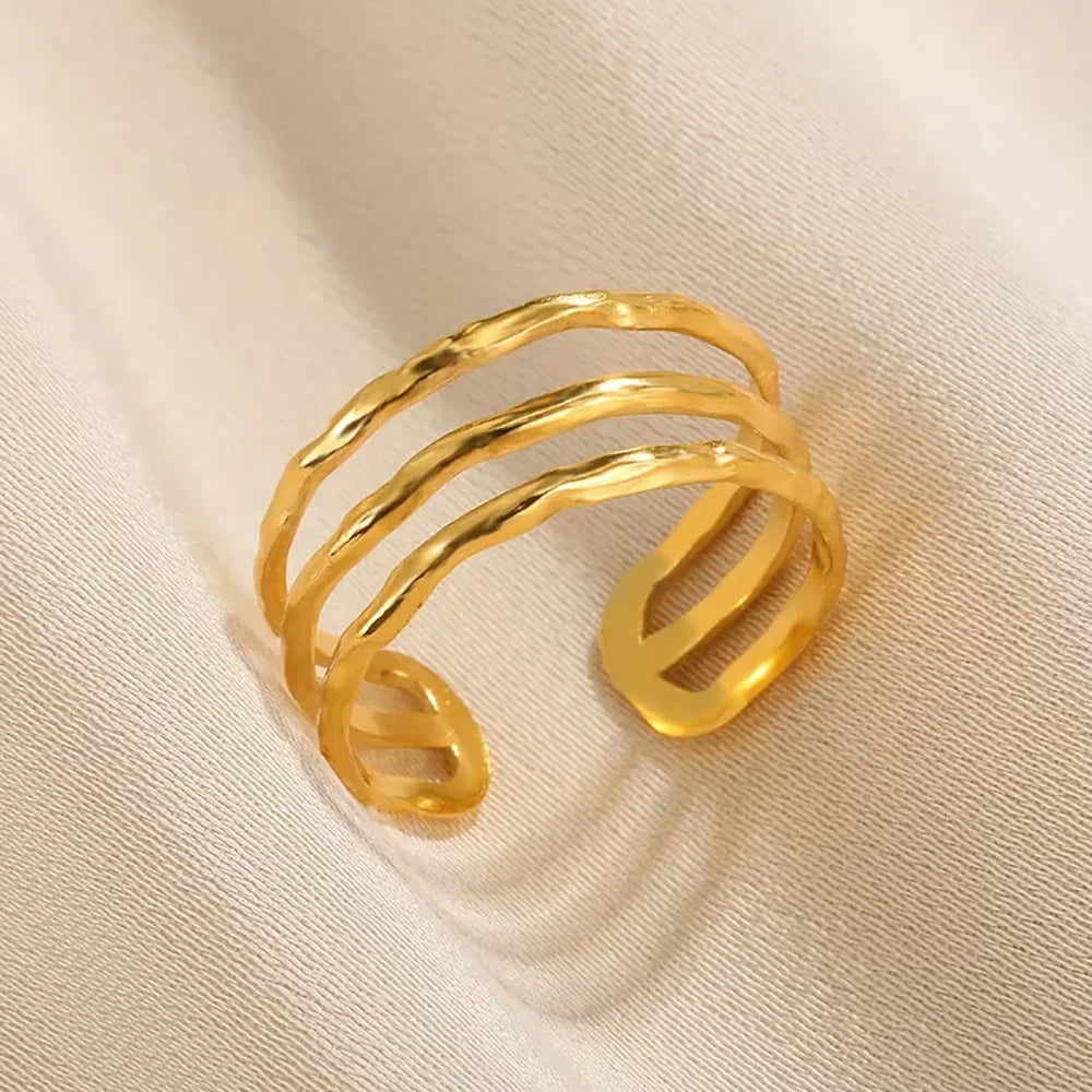 316L Stainless Steel Rings for Women Gold Color Multilayer Geometric Open Ring Vintage Waterproof Wedding Aesthetic Jewelry Gift Vera Lux