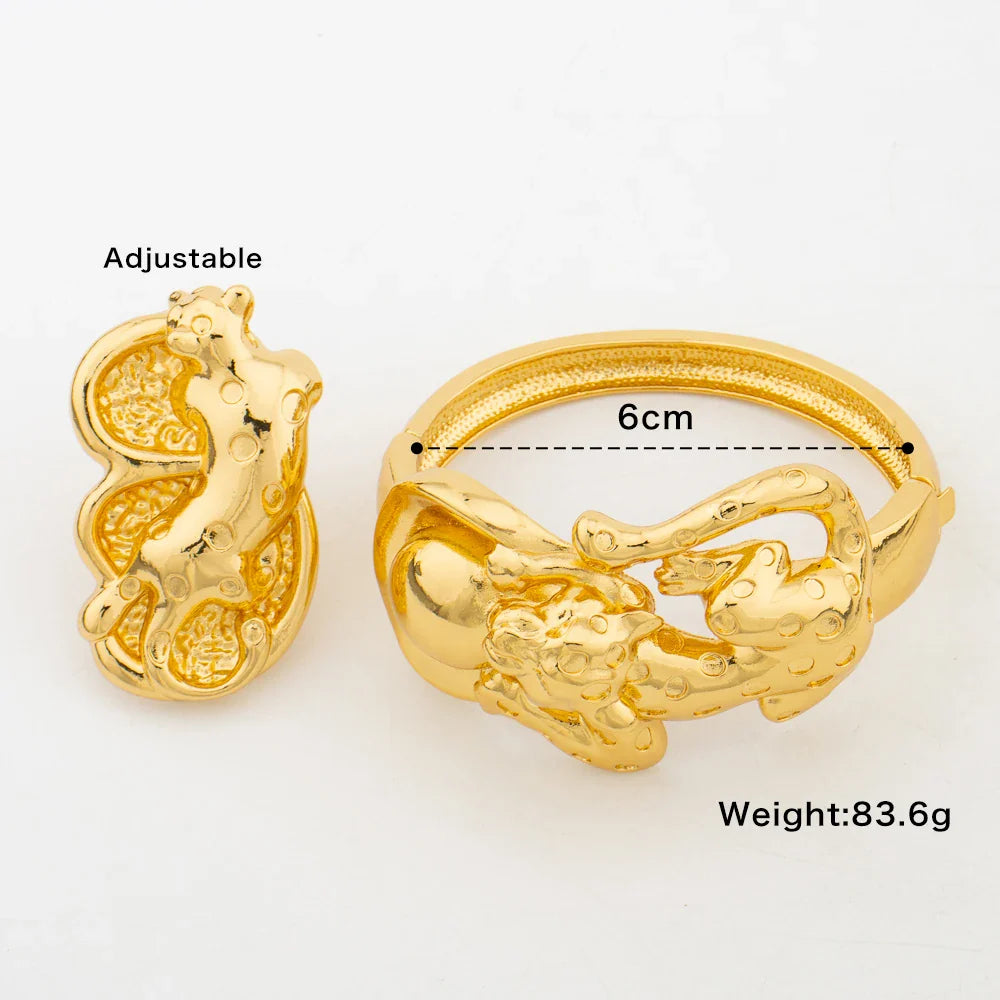 Trend Bangle with Ring Set for Party 18k Gold Color New Design Hand Bracelet Cocktail Ring Weddings Bride Set Ladies Jewellery Vera Lux
