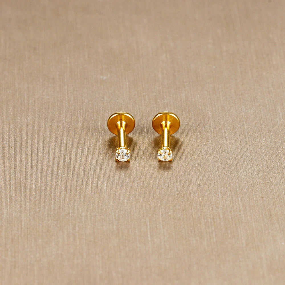 2PC Labret Tragus Stud Earrings 16G Surgical Stainless Steel CZ Crystal  Monroe Helix Cartialge Conch Medusa Lip Body Piercing Vera Lux