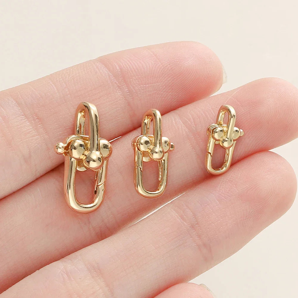 2Pcs/Pack 14/18K Gold Plated Spring Clasps Brass U Shape Lobster Clasp Connector for DIY Jewelry Bracelet Making Accessories Vera Lux