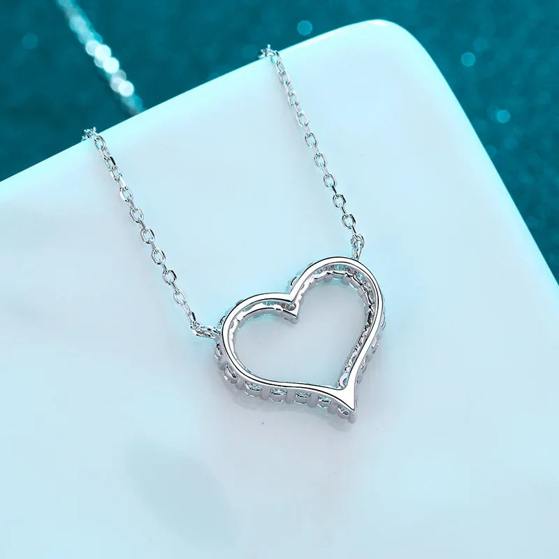 NeeTim D Color Moissanite Necklace Heart Pendant 925 Sterling Silver White Gold Plated Chain Fine Neck Chain for Women Wholesale Vera Lux