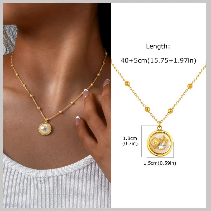 18k Gold Plated Pearl Shell Conch Starfish Summer Beach Necklace, Charms Necklace for Women,Stainless Steel Waterproof Jewelry Vera Lux