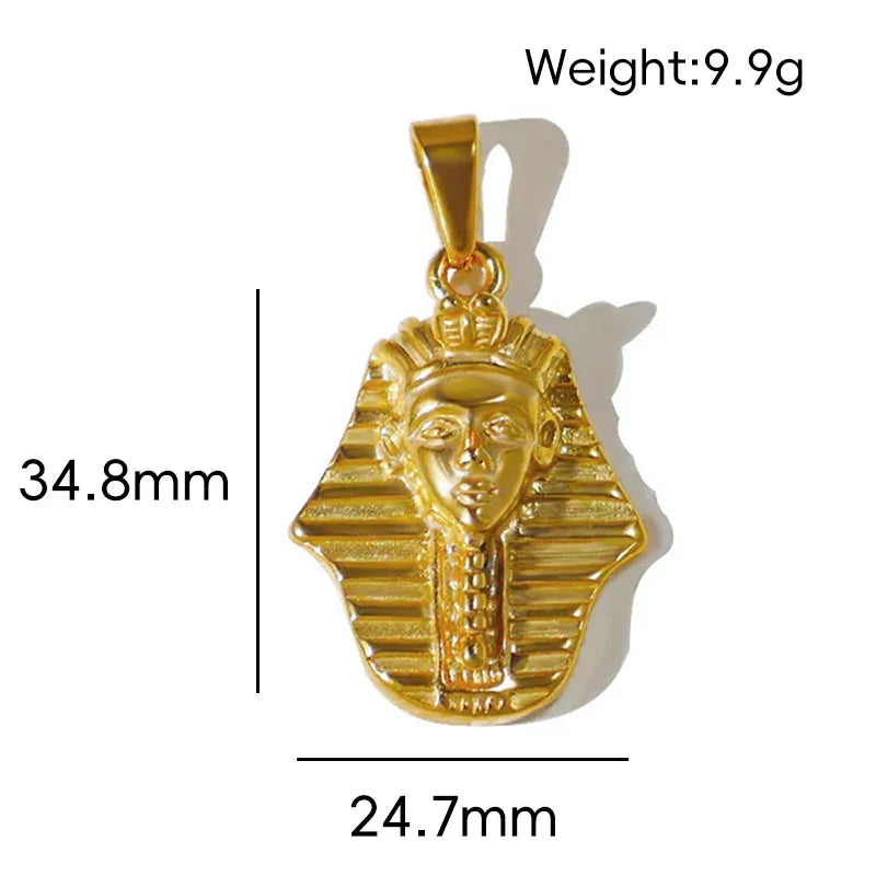 18K Gold Plated Stainless Steel Pendant Vintage Egyptian Pharaoh Portrait Lion Skull & Ghost Hand Charms Trendy Jewelry Vera Lux