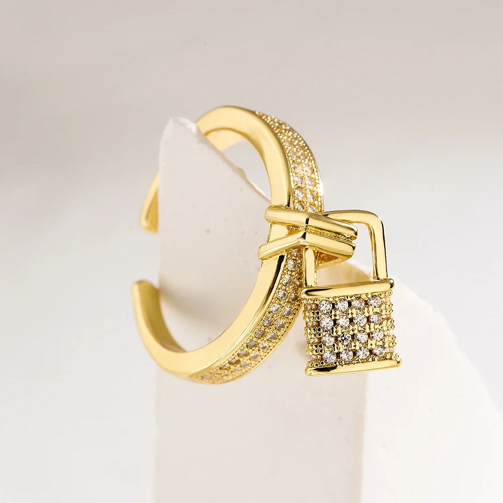 NEWBUY Unique Design Heart Lock Love Open Rings For Women Girl Gold Color High Quality Engagement Jewelry Femme Bijoux Vera Lux