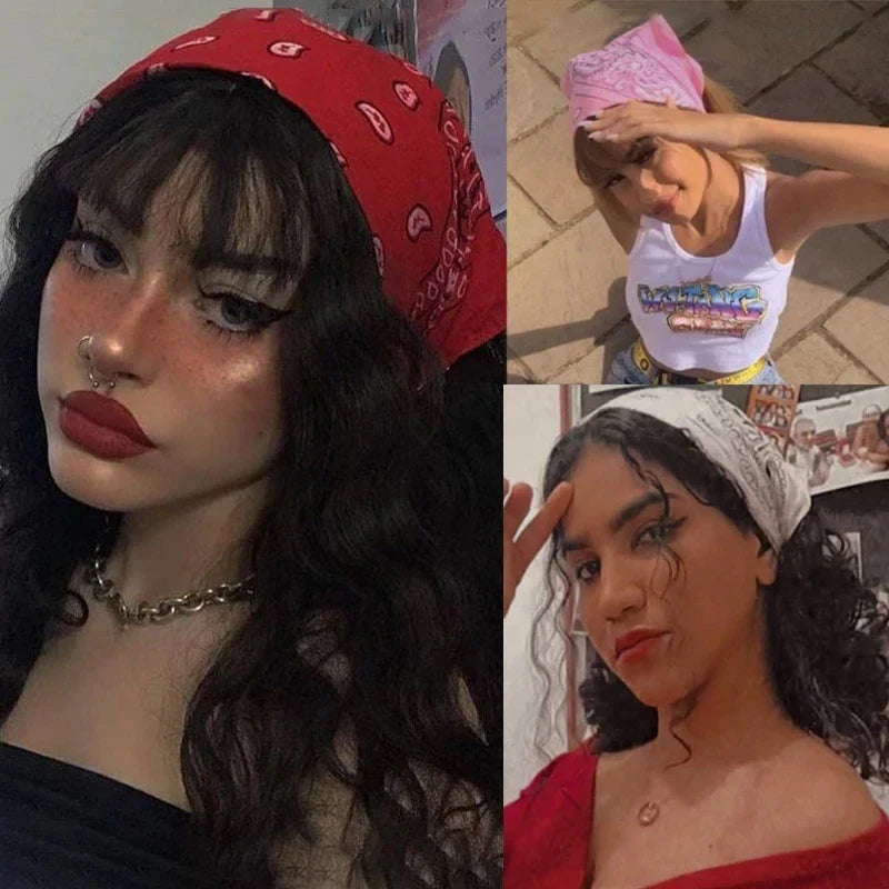 Hip Hop Women Bandana Scarf Girls Kids Punk Square Bandanas Headwear Fashion Bohemian Head Scarf Headbands Hair Accessories 2024 Vera Lux