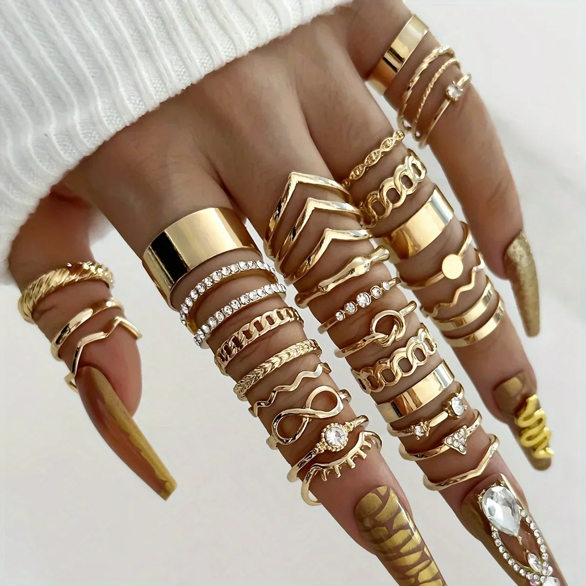 30pcs Elegant Boho Gold Color Rings Set Vintage Design Rhinestone Geometric Finger Ring Trendy Minimalist Jewelry Gifts 2024 Vera Lux