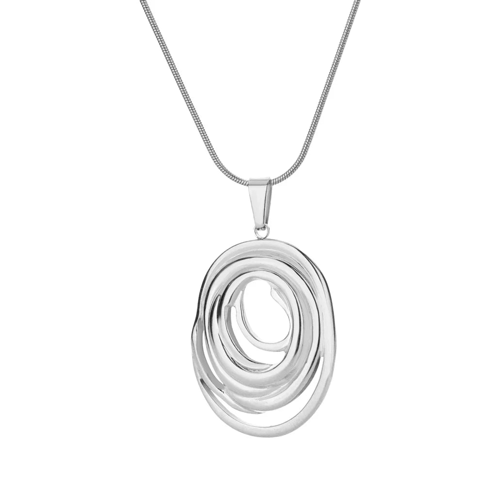 Hollow Geometric Oval Necklaces For Women Stainless Steel Gold Color Oval Pendant Necklace Party Christmas Jewelry Gift Femme Vera Lux