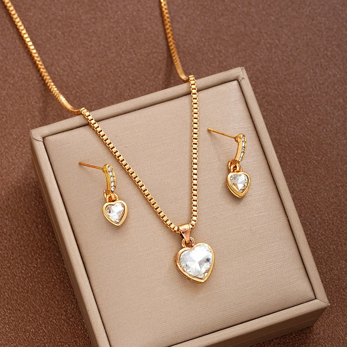 3 Pcs Heart Pendant Jewelry Set Of Earring Pendant Necklace For Women Exquisite Fashion Rhinestone Double Heart Jewelry Set Gift Vera Lux