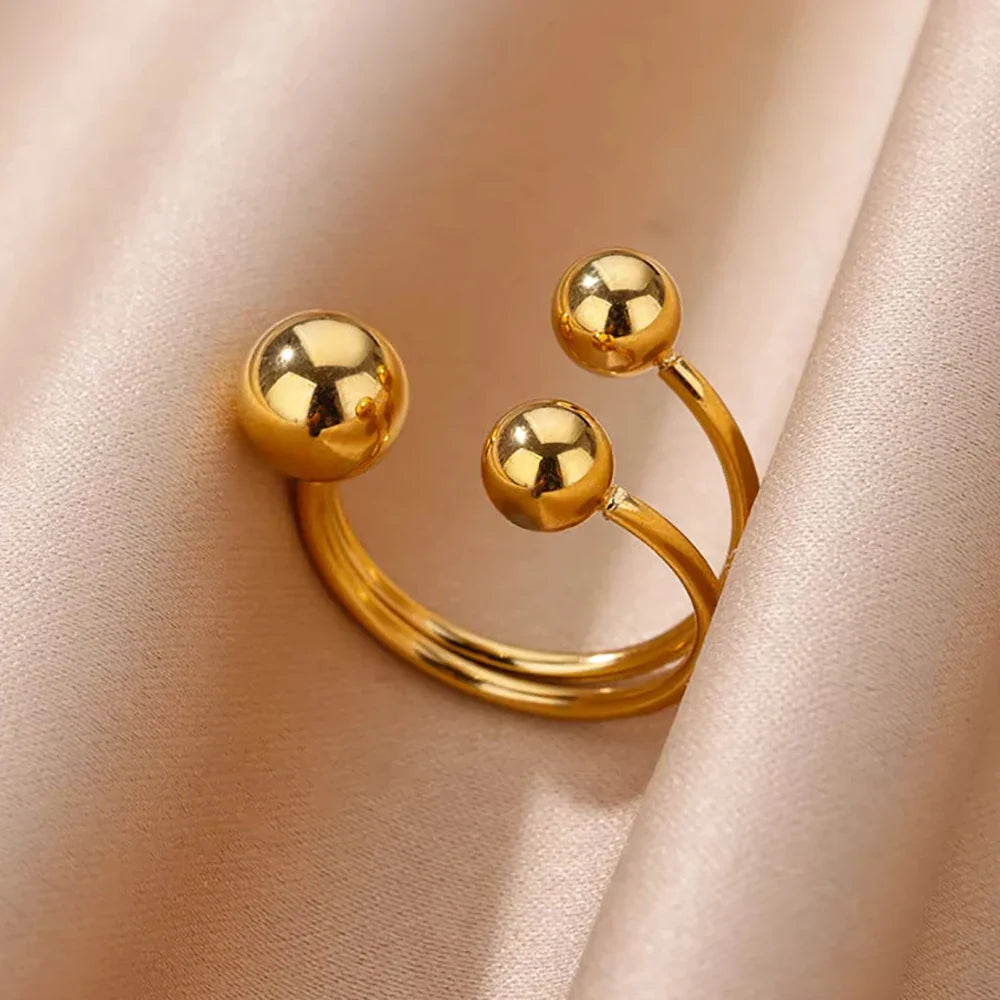 316L Stainless Steel Rings for Women Gold Color Multilayer Geometric Open Ring Vintage Waterproof Wedding Aesthetic Jewelry Gift Vera Lux