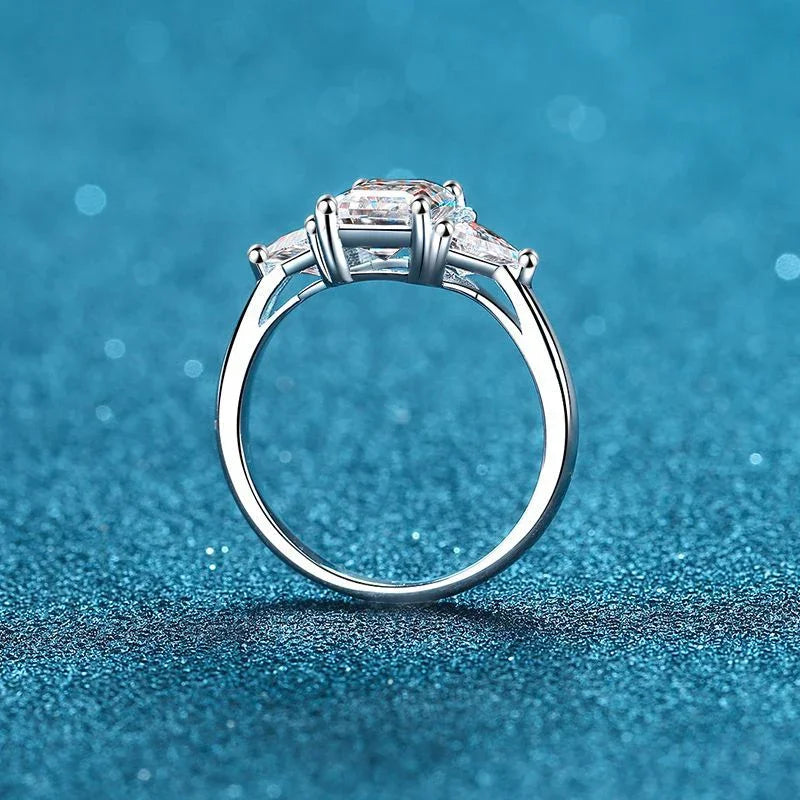 NeeTim Emerald Cut 3ct Full Moissante Wedding Rings for Women Lab Grown Diamond Promise Band Plated Platinum Marriage Rings Vera Lux