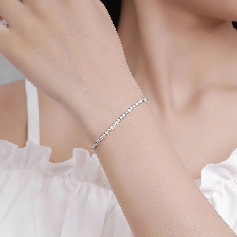 NeeTim 2mm D Color Moissanite Tennis Bracelet 925 Sterling Silver with White Gold Plated Bracelets for Women Pass Diamond Tester Vera Lux