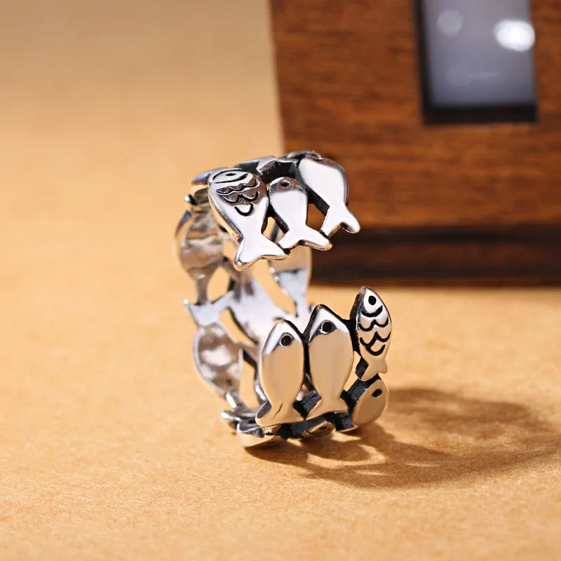 925 Sterling Silver Three Layers Fish Adjustable Rings For Women Engagement Wedding Vintage Jewelry Accessories Jewellery Vera Lux