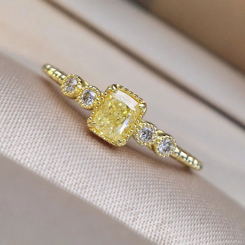 925 Sterling Silve Geometric Yellow Cubic Zirconia Women Rings Gorgeous Wedding Accessories Anniversary Party Female Jewelry Vera Lux