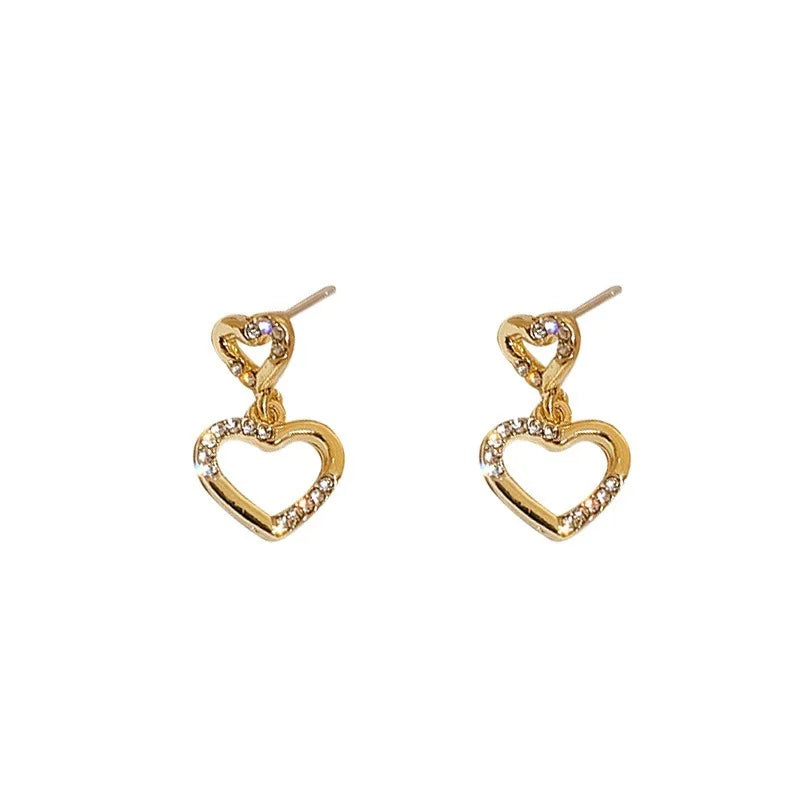 Elegant Double Heart Stud Earrings Women's Korean Style Fashion Jewelry Simple Vintage High-End Feelings Popular Online Vera Lux