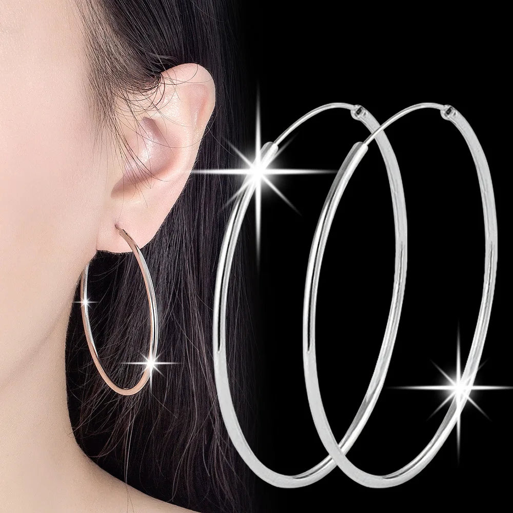3/4/5/6CM Round Hoop Earrings  925 Sterling Silver For Women Party Luxury Jewelry Accessories 2024 Trend Argent 925 Jewellery Vera Lux
