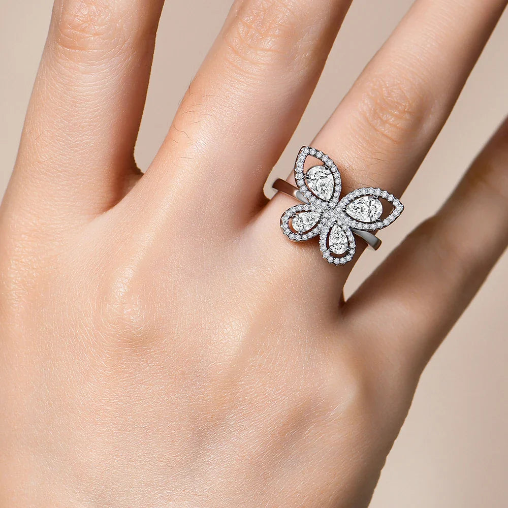 MINTYBOX Butterfly Moissanite Ring for Women Solid 10k 14k White Gold Pear Cut 6*4mm Pass Diamond Test Engagement Fine Jewelry Vera Lux