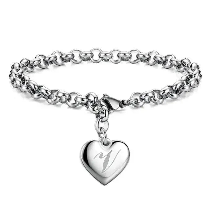 925 Sterling silver Fine 26 Letter women men chain Bracelet Charm Heart Cute wedding Personality Jewelry lady gift party 20cm Vera Lux