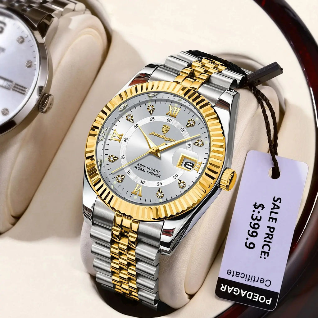 POEDAGAR Classic Luxury Men's Quartz Watches Stainless Steel Date Man Watch Waterproof Luminous Fashion Business Male Wristwatch Vera Lux
