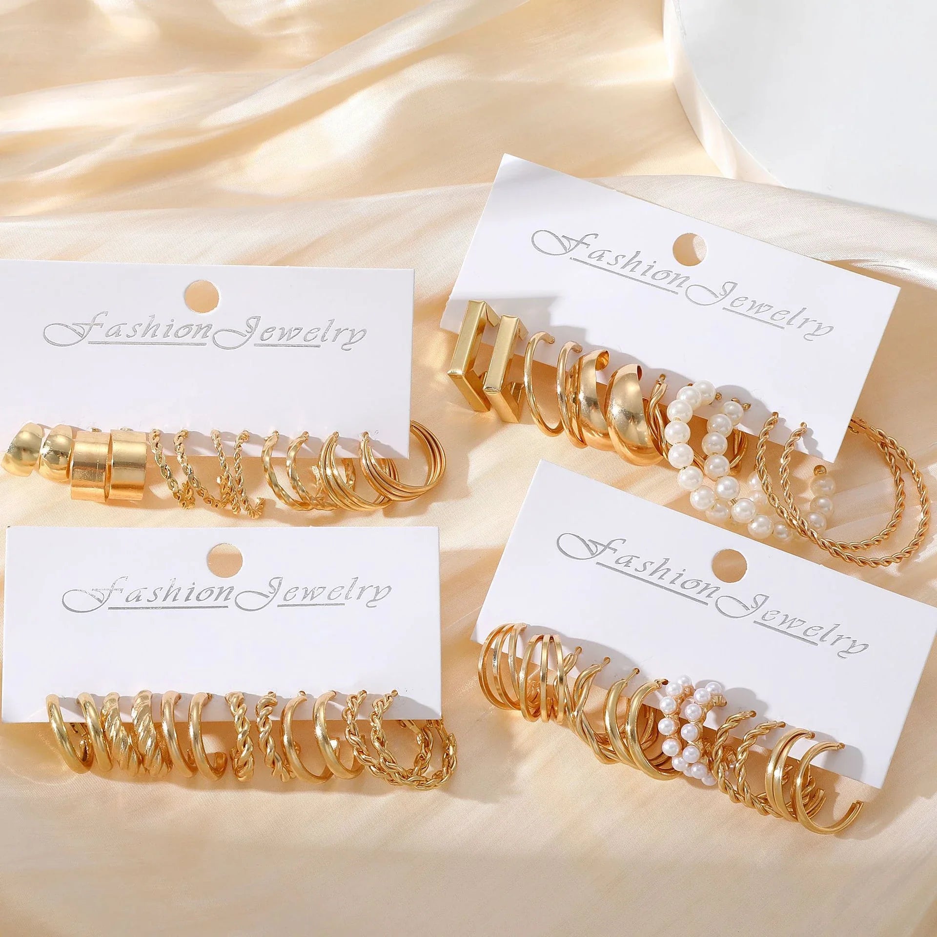 48 Pcs Boho Big Circle Hoop Earring Sets for Women Gold Color Bohemia Vintage Pearl Earring Heart Zircon Ear Studs Jewelry Gifts Vera Lux