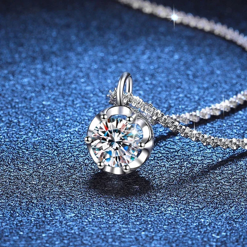 NeeTim 2ct Moissanite Necklace Pendant S925 Sterling Silver  Party Wedding Lab Dimond Gem Necklaces For Women with Certificate Vera Lux