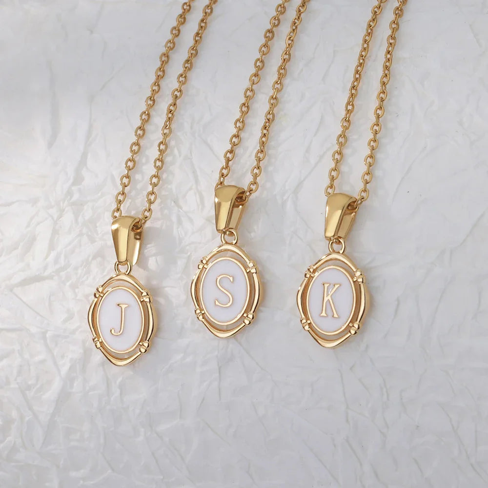 A-Z Letter Initial Enamel Necklace For Women Gold Color Stainless Steel Chain Exquisite Pendant Necklace Fashion Jewelry Gift Vera Lux