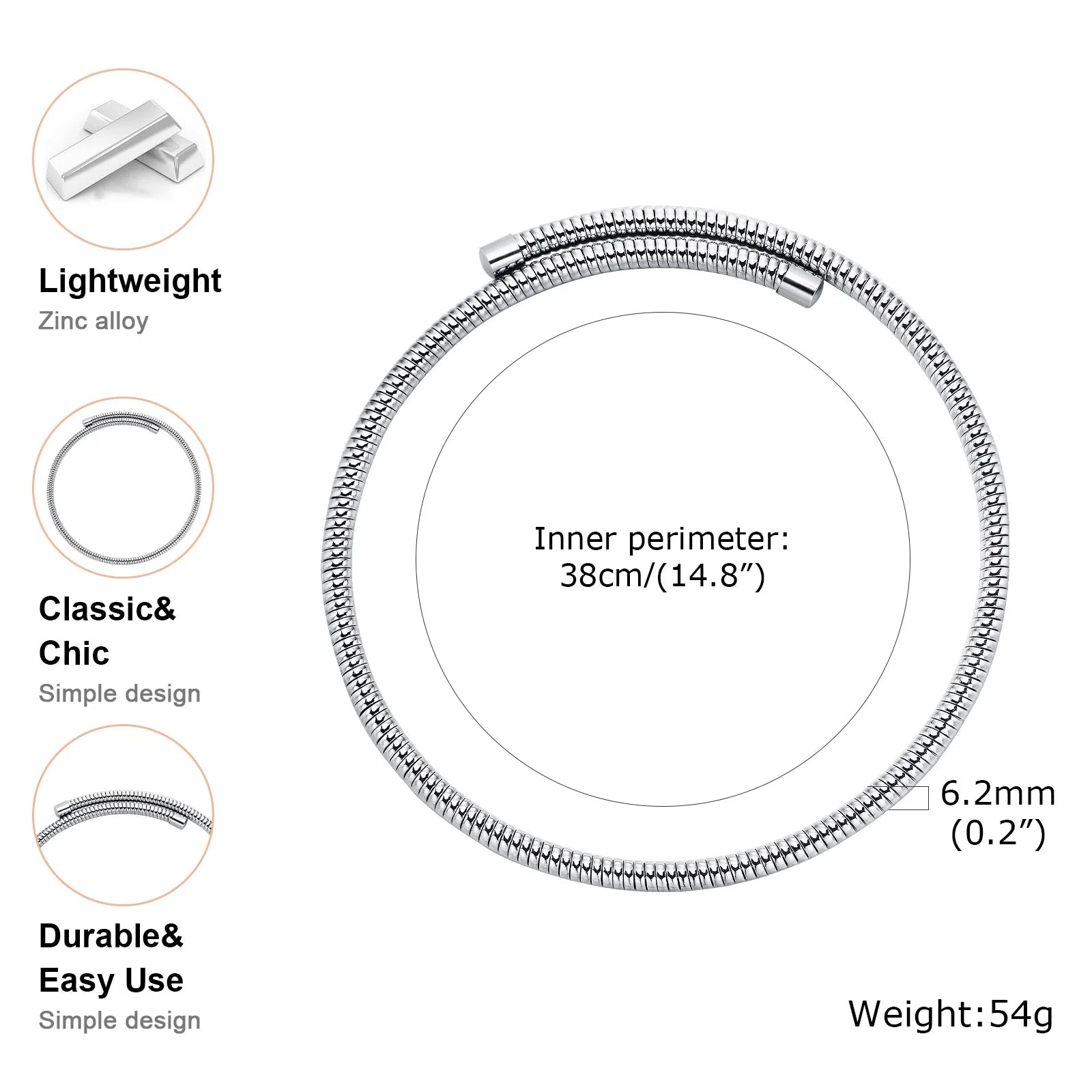 Women Torques Necklace, Adjustable Open Choker Snake Collar Stretch Statement Jewelry Vera Lux
