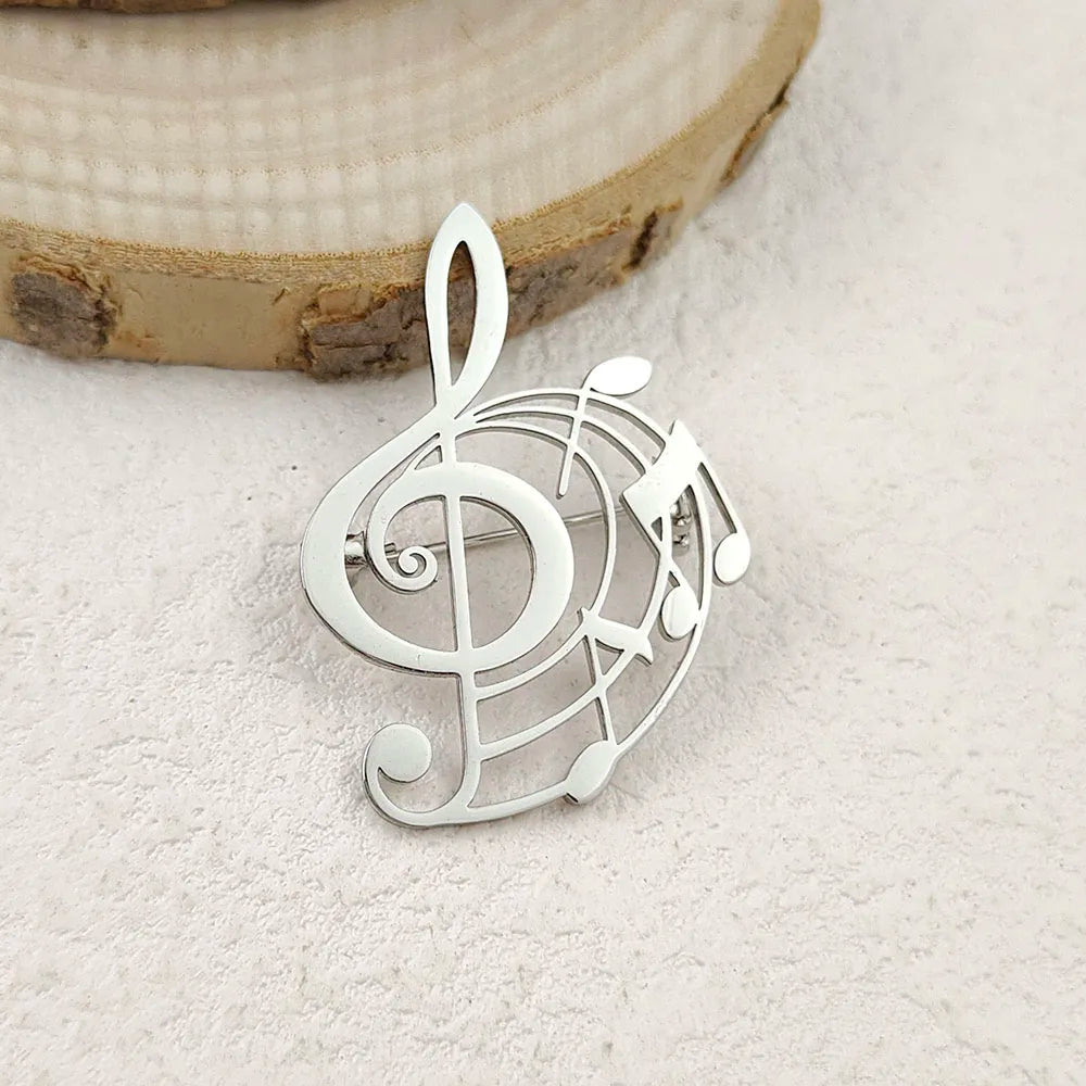 Creative punk style hollow music symbol stainless steel gold-plated 18K brooch, black suit accessories, wedding matching set Vera Lux