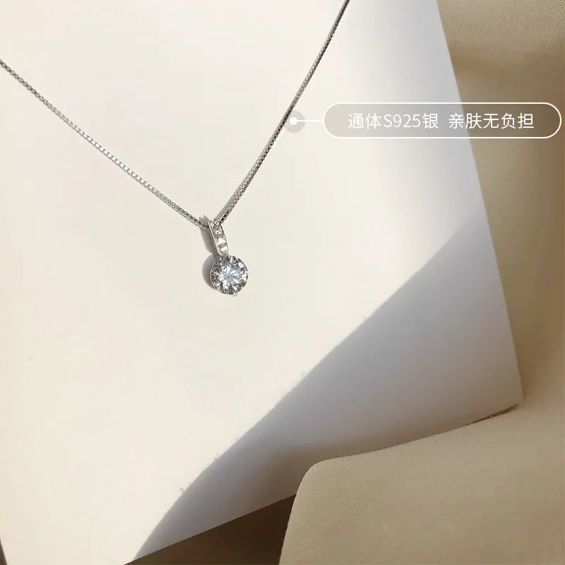 925 Sterling Silver Neck Choker Chain Round Zircon Pendants Necklaces Women Jewelry Exquisite Elegant Charms Accessories Vera Lux