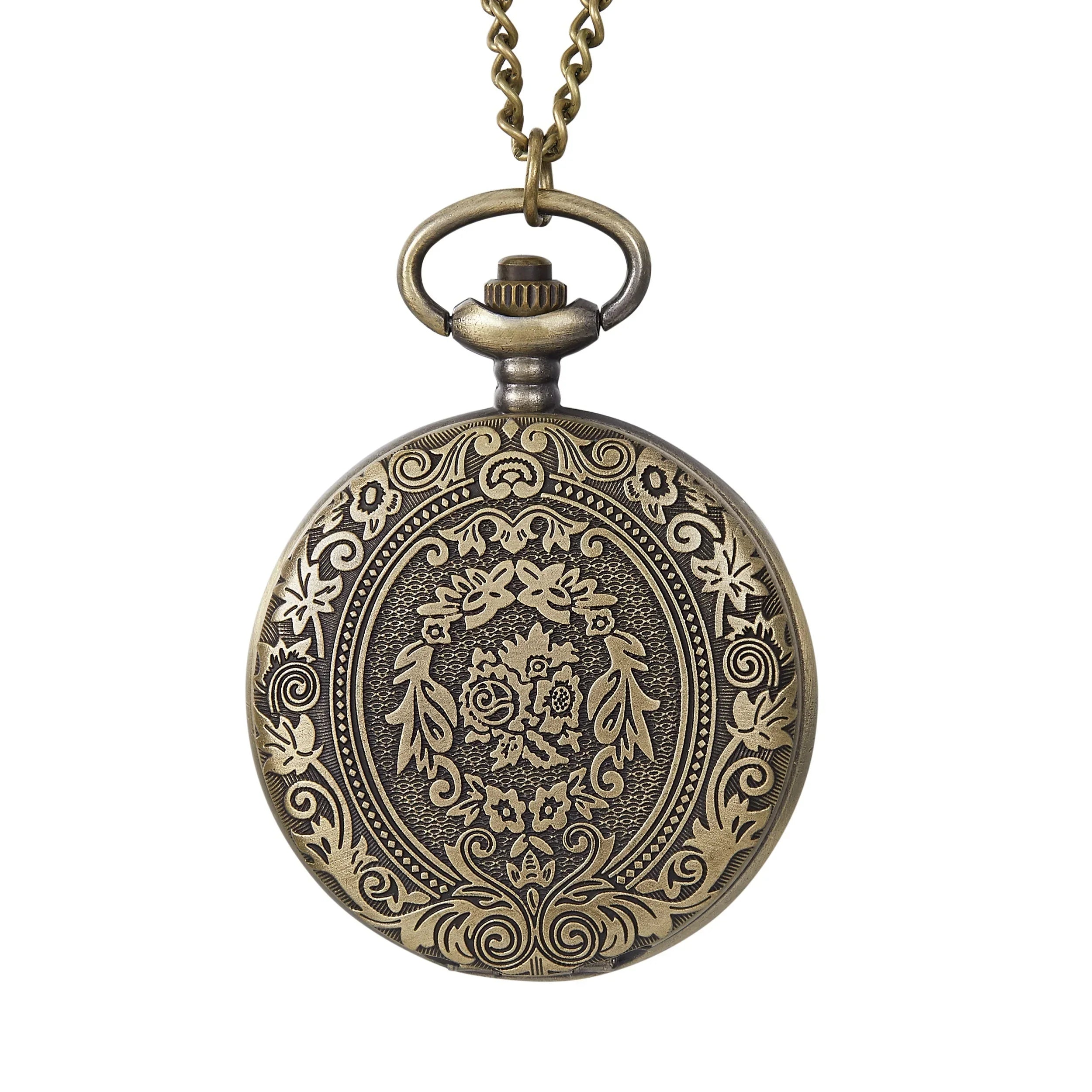 Retro nostalgic classical carved flip cover women men pocket watches necklaces hanging watches quartz suitable for giving gifts Vera Lux