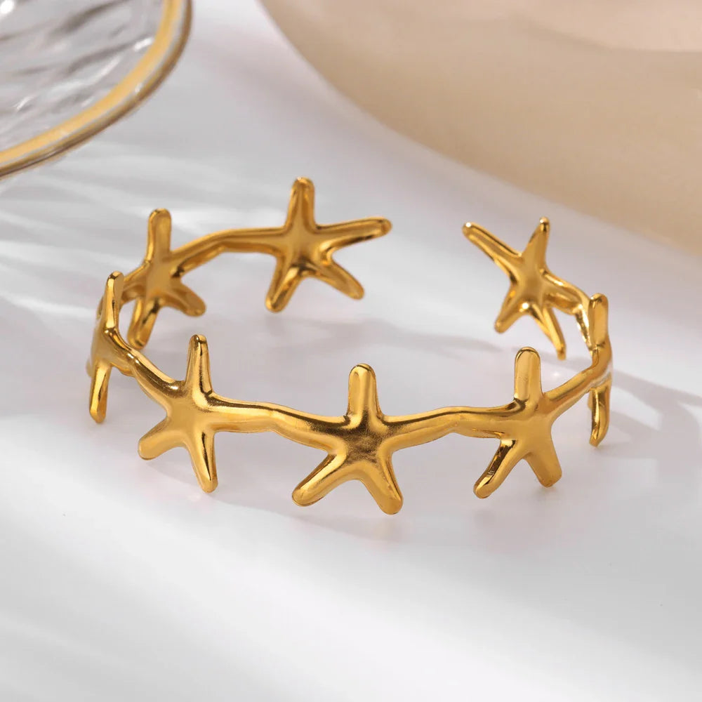 Minimalist Starfish Bangles For Women Lucky Stainless Steel Cuff Bracelets 2024 Trend Female Charm Jewelry Wrist Accessories BFF Vera Lux
