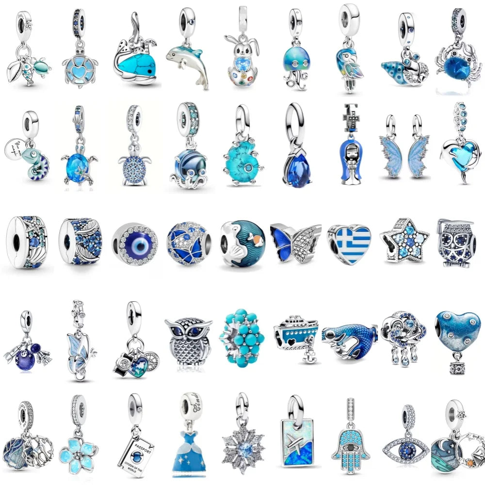 European Summer Blue Series Turtle Flower Pendant Fit S925 European 925 Sterling Silver Bracelet Bangles Necklace Vera Lux