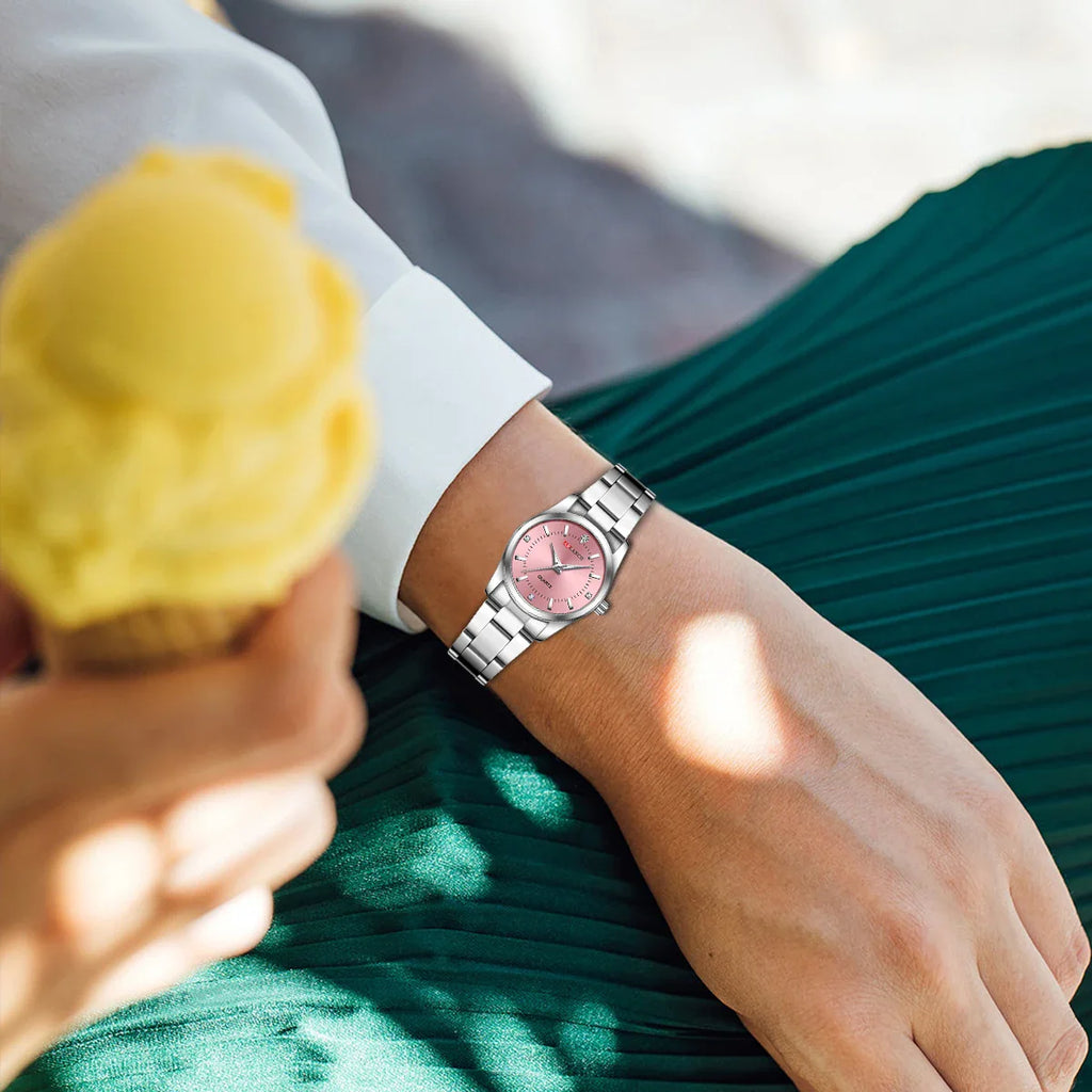 Luxury Women's Watch 29mm Fashionable Stainless Steel Rhinestone Pink Minimalist Girl Clock Outdoor Travel Women Wrist Watches Vera Lux