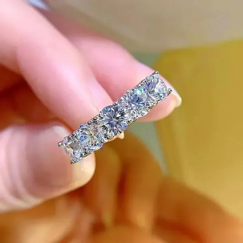 NeeTim 5mm 6.5mm Full Moissanite Ring for Women S925 Sterling Silver Eternity Sparkling Diamond Band Wedding Rings Jewelry Vera Lux