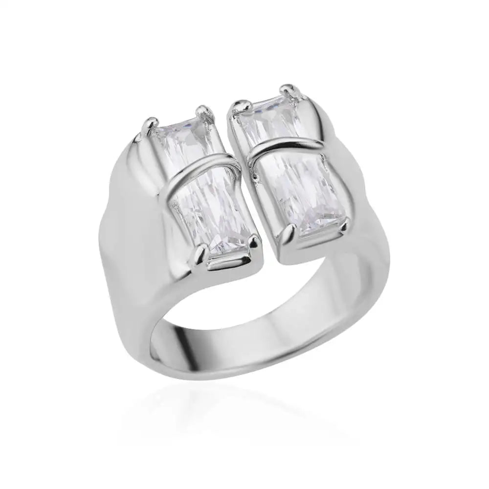 Geometric Zircon Open Ring for Women Stainless Steel Luxury Rhinestone Crystal Ring 2023 New Wedding Jewelry anillos Vera Lux