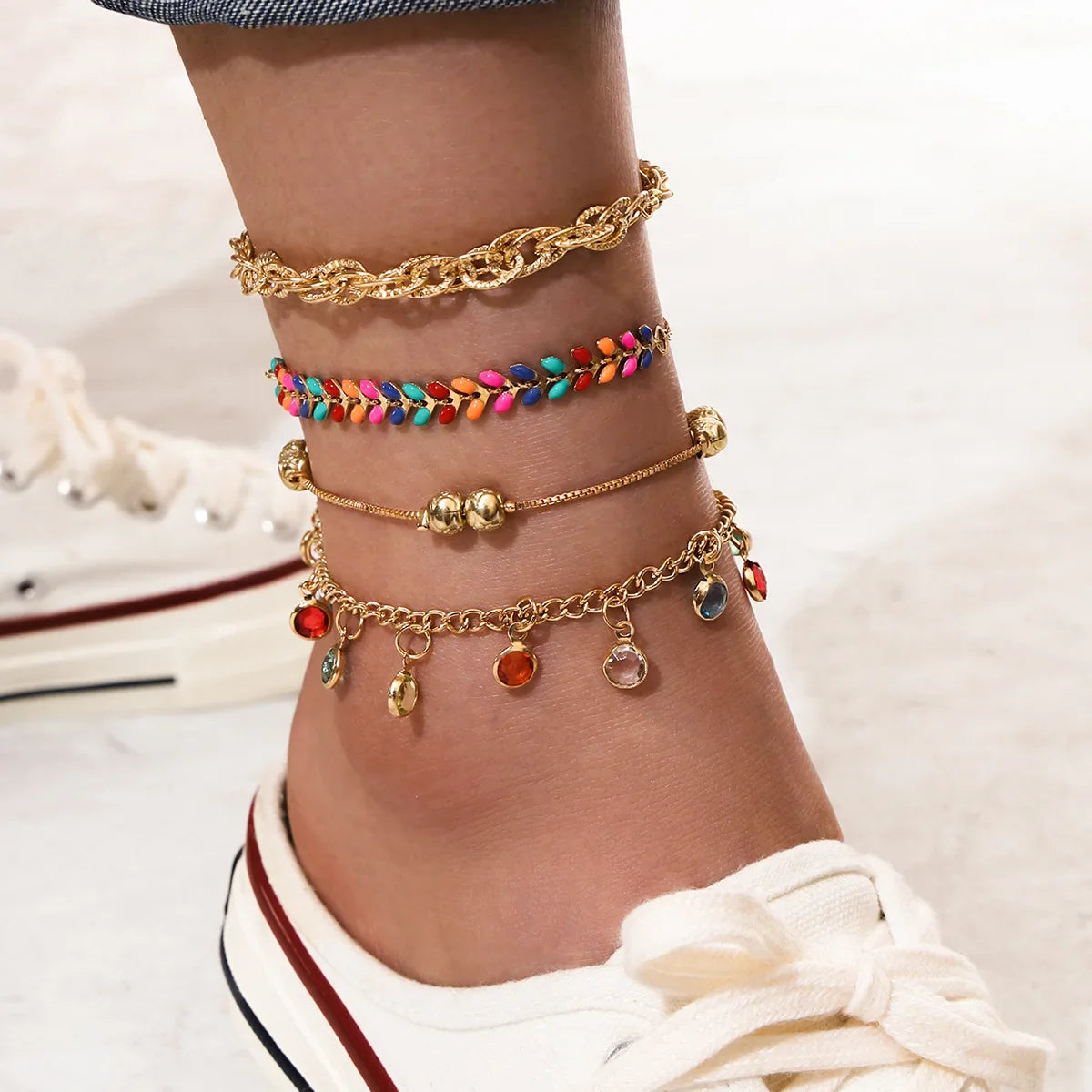 New Summer Shell Anklet Set For Women Sequin Beach Ankle Bracelet Gold Color Leg Chain On Foot Female Bohemian Jewelry Vera Lux