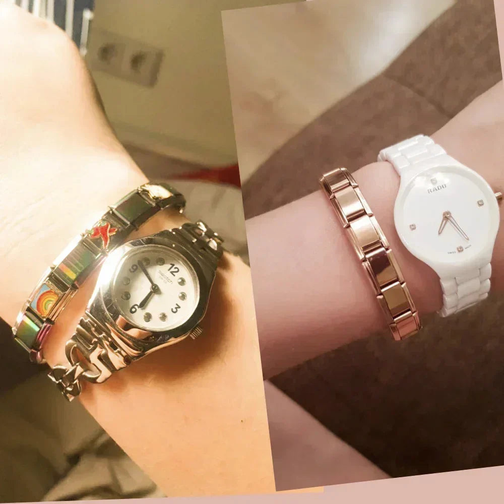 Hapiship New Women's Jewelry 9mm Width Itanlian Elastic Charm Bracelet Fashion Stainless Steel Bangle ST- Vera Lux