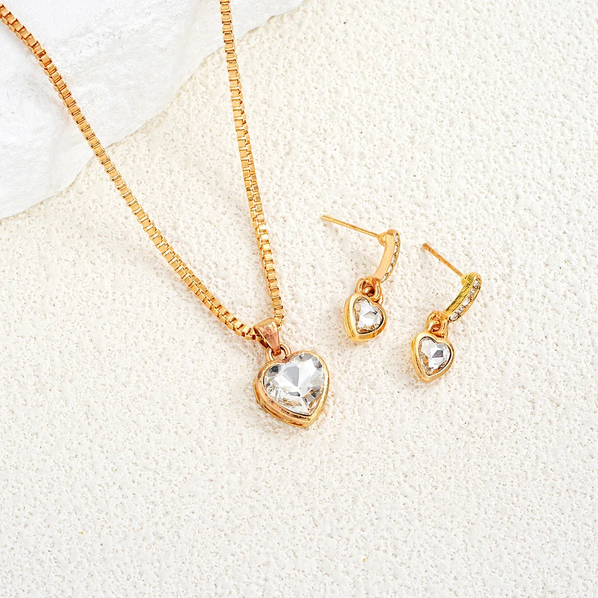 3 Pcs Heart Pendant Jewelry Set Of Earring Pendant Necklace For Women Exquisite Fashion Rhinestone Double Heart Jewelry Set Gift Vera Lux