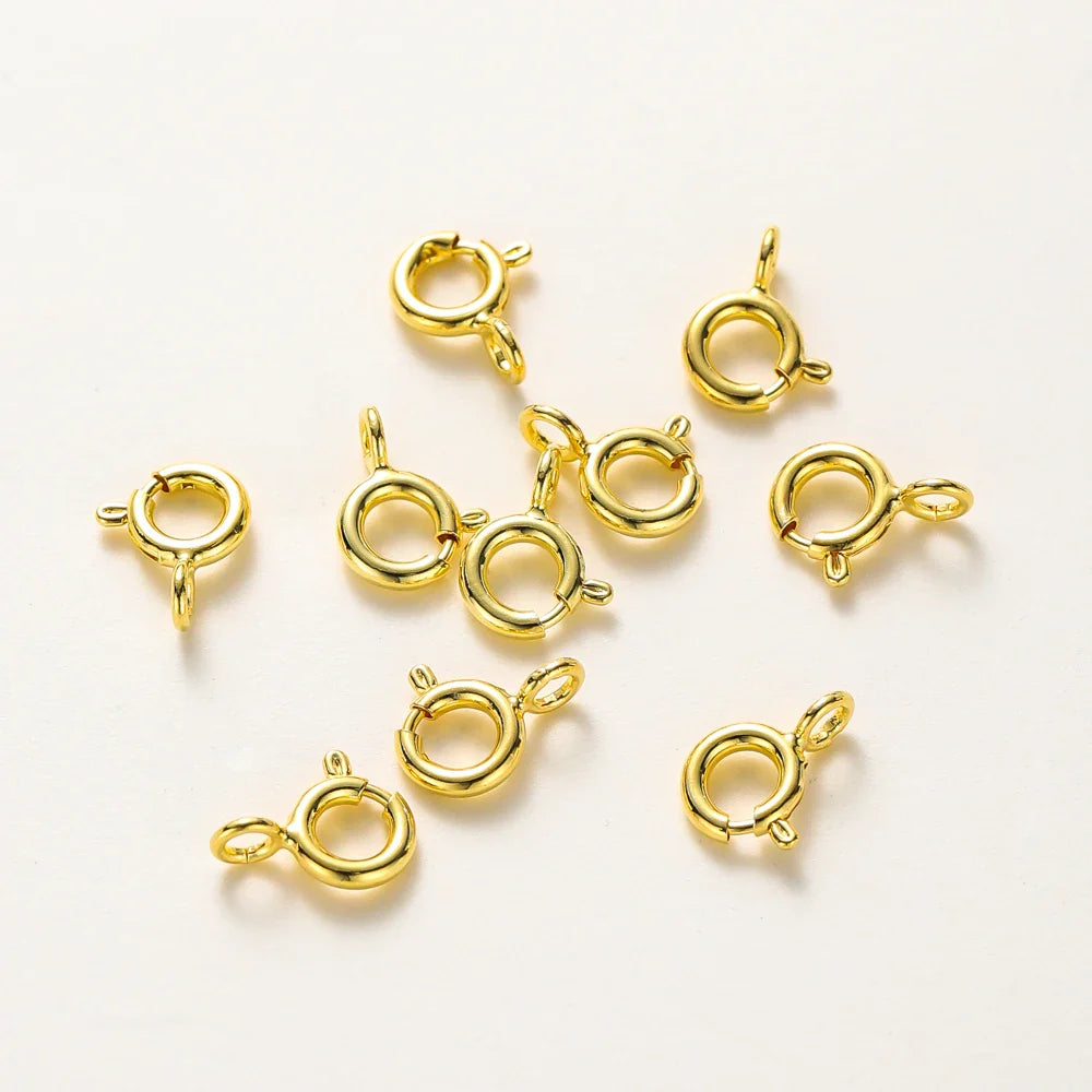 10pcs/ 14K 18K Gold Round Spring Clasp With Jump Ring Open Connect Clasp For DIY Jewelry Necklace Chain Making Accessories Vera Lux