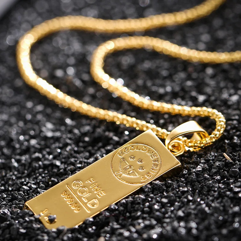 1pcs Rectangular Gold Bar Necklace Pendant Trendy And Exquisite Men's Necklace Daily Party Wear Matching Accessories Vera Lux