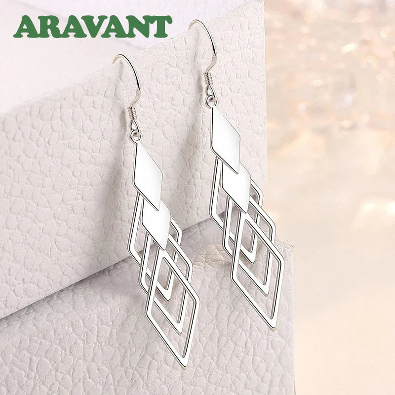 Aravant 925 Silver Hollow Geometric Long Drop Earrings For Women Fashion Jewelry Vera Lux