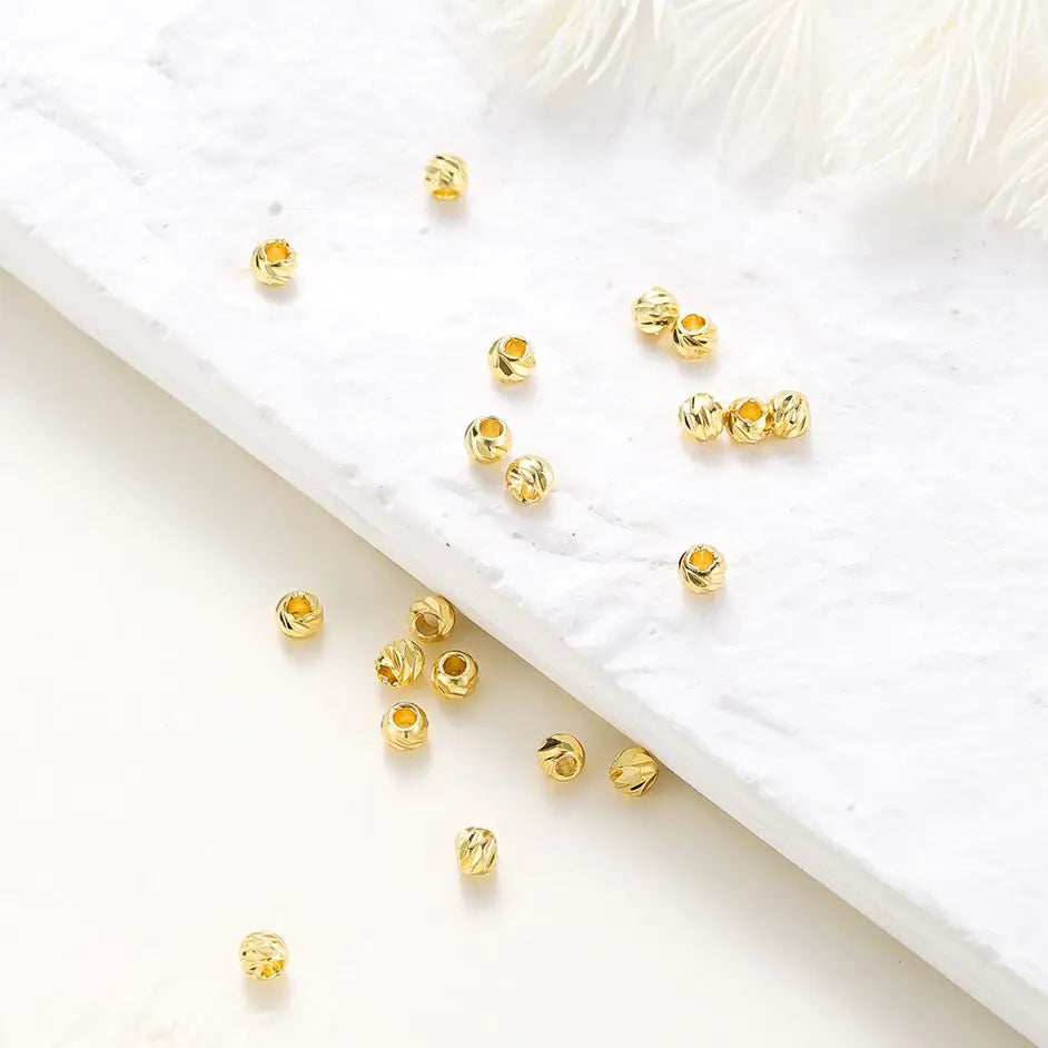 20pcs/lot 14K 18K Gold Round Loose Beads Bracelet Necklace Spacer Brass Beads For DIY Earing Making Accessories Whosale Findings Vera Lux