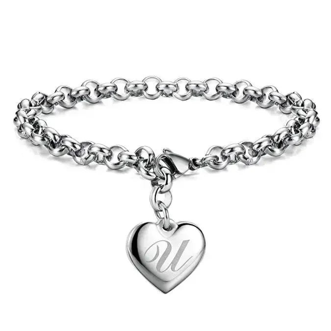 925 Sterling silver Fine 26 Letter women men chain Bracelet Charm Heart Cute wedding Personality Jewelry lady gift party 20cm Vera Lux