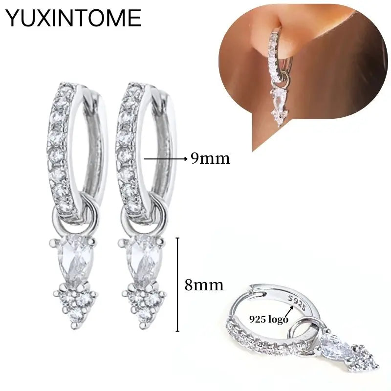 925 Sterling Silver Ear Needle Fashion Hoop Earrings White Crystal Luxury Women's Silver Earrings Wedding Women's Jewelry Gift Vera Lux