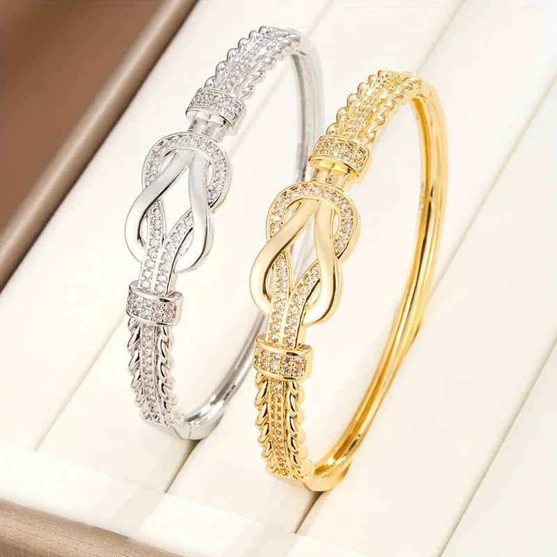 1Pcs Zircon Bangles Elegant And Simple Women's Bracelet Gold Silver Bracelet Cross Buckle Fashion Accessories Vera Lux