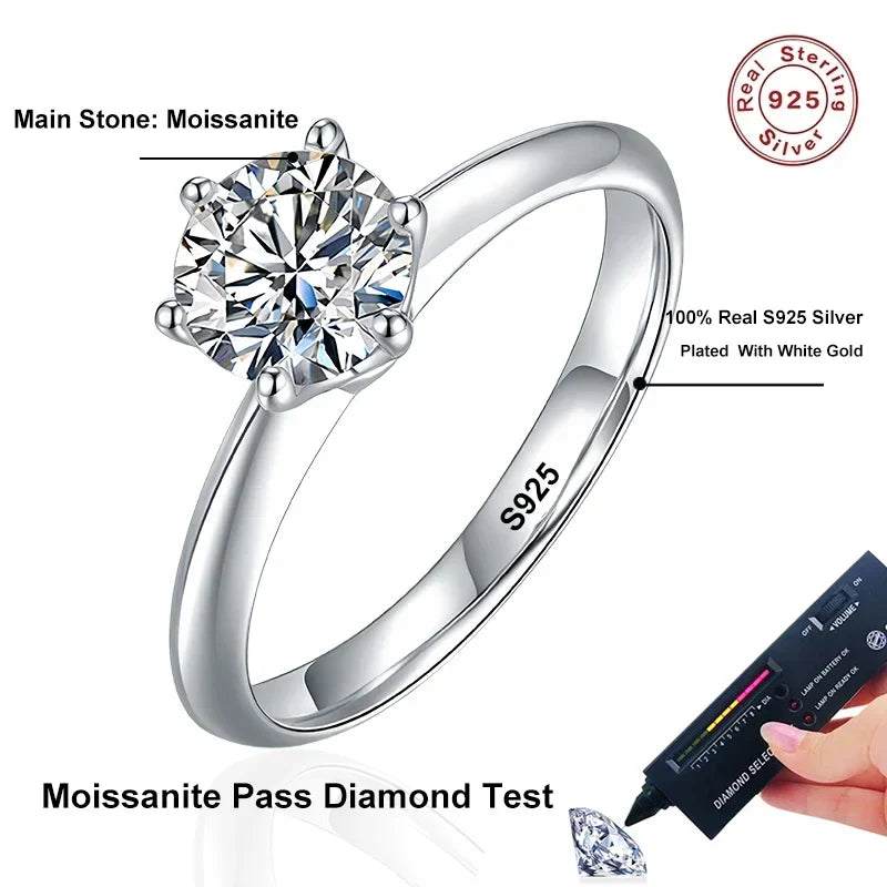 NeeTim 1 Carat D Color Moissanite Diamond Wedding Ring For Women 925 Sterling Silver Finger Band Fine Jewelry with Certificate Vera Lux