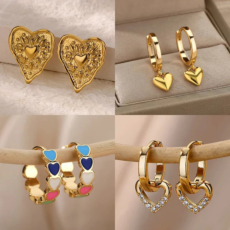 Stainless Steel Irregular Heart Texture Stud Earring for Women Gold Color Heart Wedding Aesthetic Earring Jewelry Accessories Vera Lux