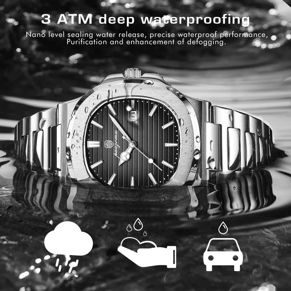 PAAZOMU Luxury Man Wristwatch Waterproof Luminous Chronograph Watch for Men Stainless Steel Men's Quartz Watches reloj hombre Vera Lux